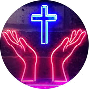 Christianity Hands Cross LED Light Sign - LED Gift Works