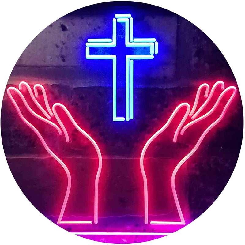 Christianity Hands Cross LED Light Sign - LED Gift Works