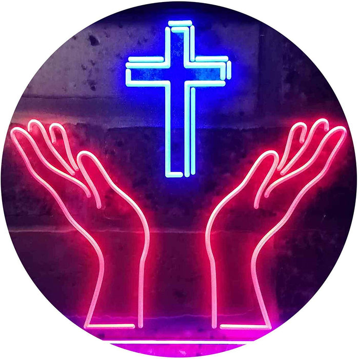 Christianity Hands Cross LED Light Sign - Way Up Gifts