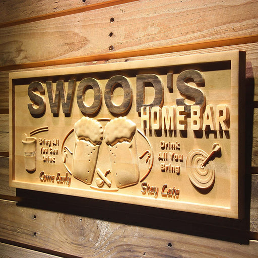Personalized Home Bar Custom Wood Sign 3D Engraved Wall Plaque - Way Up Gifts