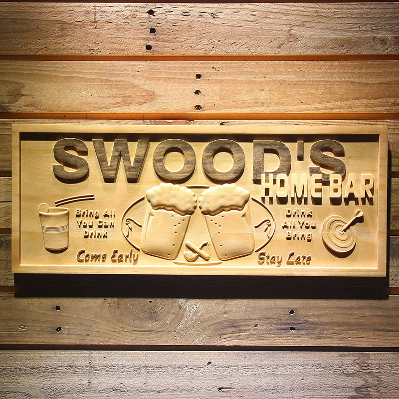 Personalized Home Bar Custom Wood Sign 3D Engraved Wall Plaque - LED Gift Works