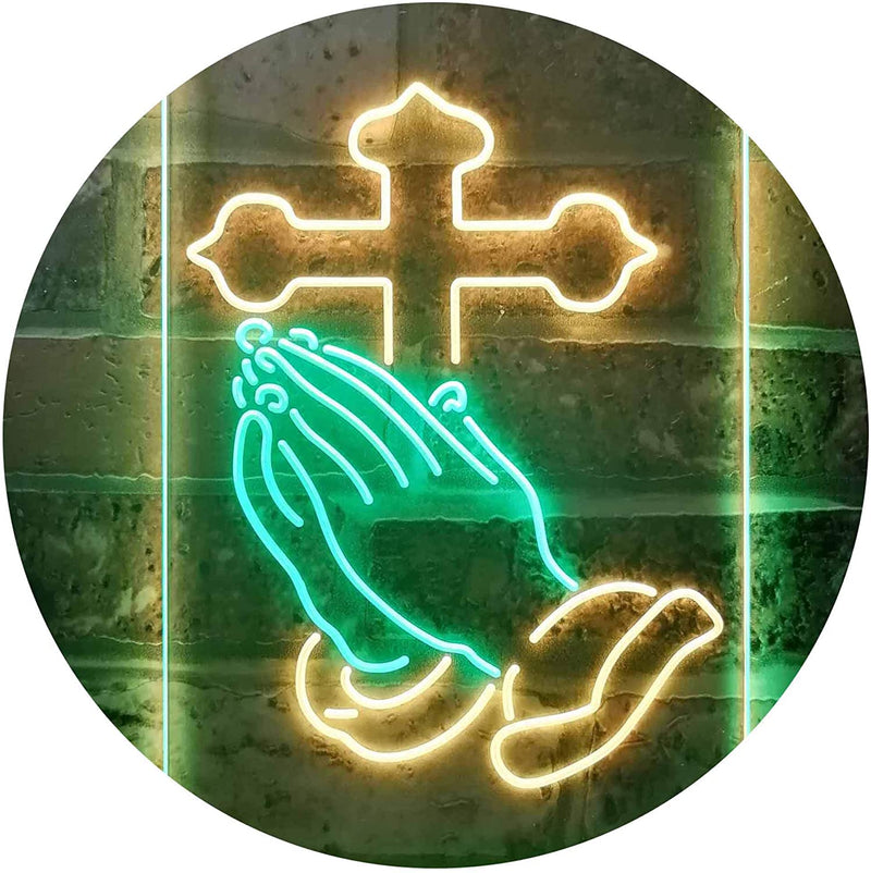 Praying Hands Cross LED Light Sign - LED Gift Works