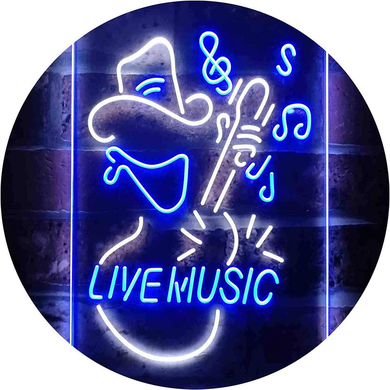 Cowboy Guitar Live Music LED Light Sign - LED Gift Works