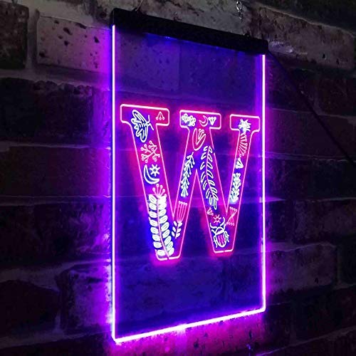Family Name Letter W Monogram Initial LED Light Sign - Way Up Gifts
