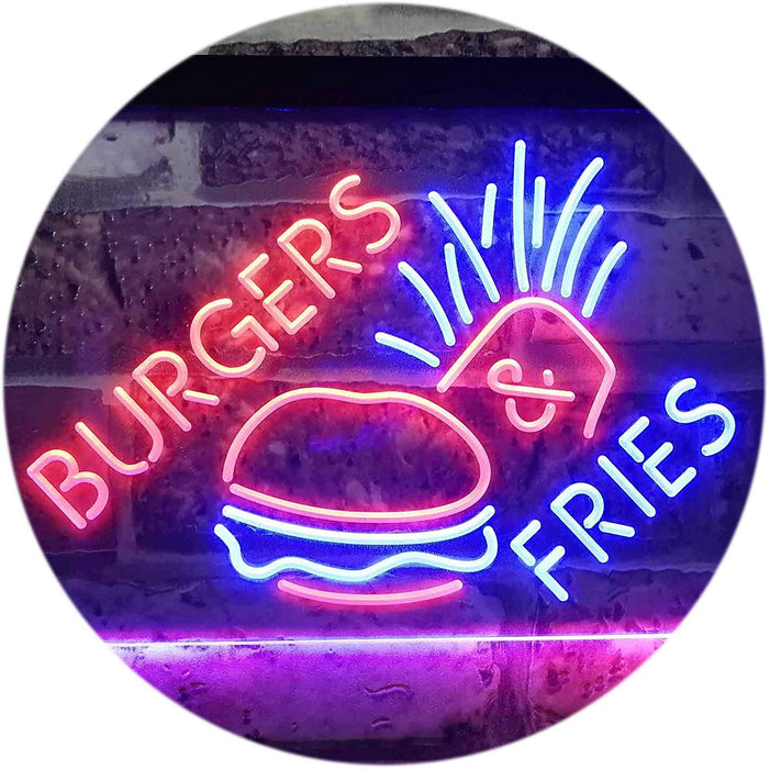 Hamburgers Burgers Fries LED Light Sign - Way Up Gifts