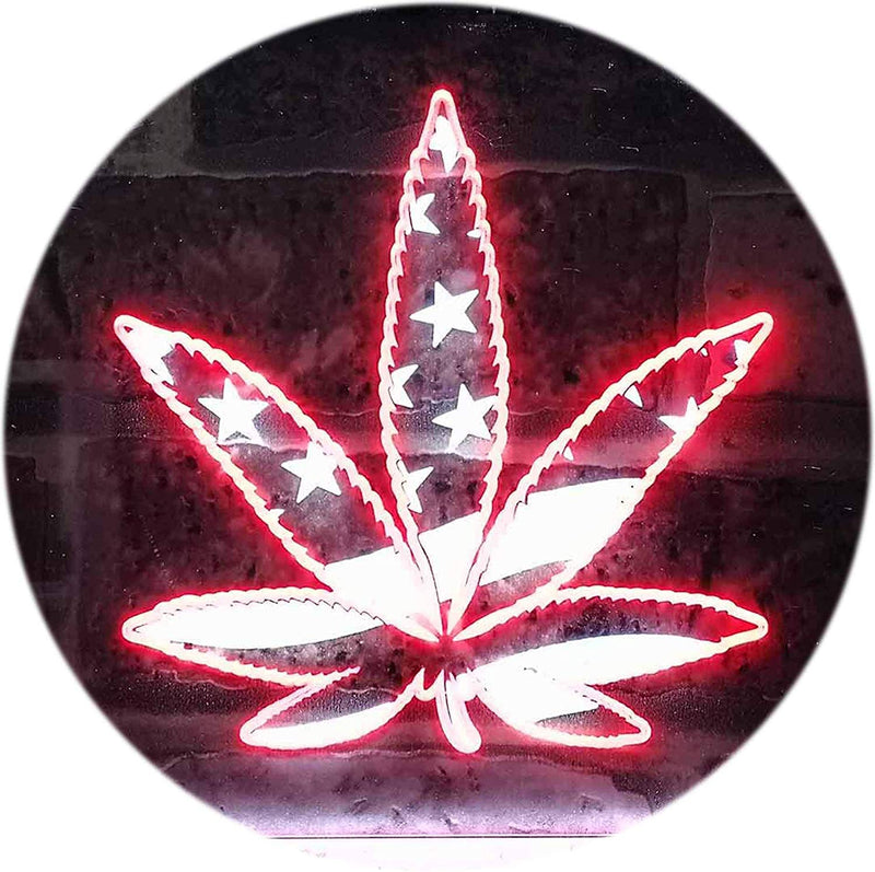 Marijuana Leaf USA Flag LED Light Sign - LED Gift Works