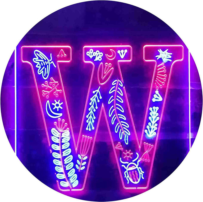 Family Name Letter W Monogram Initial LED Light Sign - Way Up Gifts
