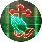 Praying Hands Cross LED Light Sign - LED Gift Works