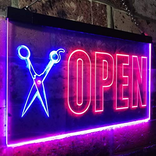 Barber Scissors Hair Cuts Open LED Light Sign - Way Up Gifts