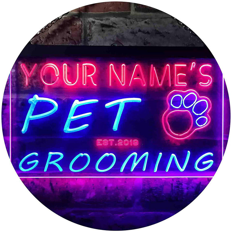 Personalized Paw Print Pet Grooming LED Light Sign - LED Gift Works