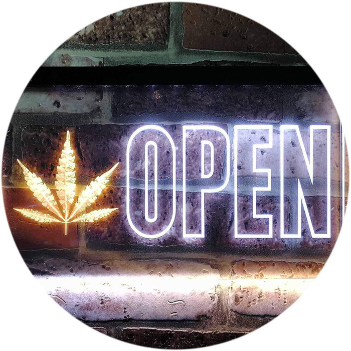 Open Medical Marijuana Leaf LED Light Sign - Way Up Gifts