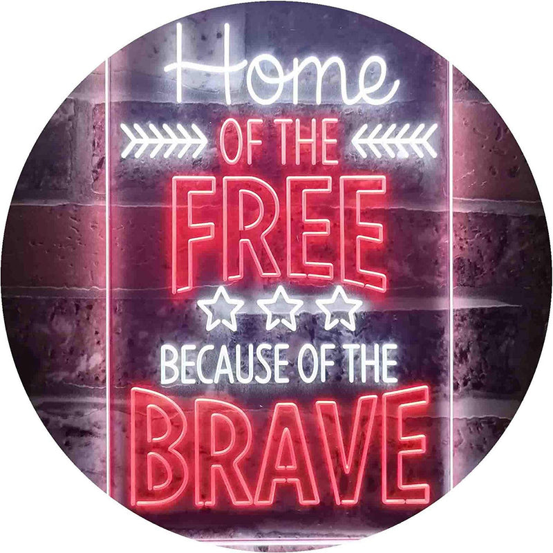 USA Home of The Free Because of The Brave LED Light Sign - LED Gift Works