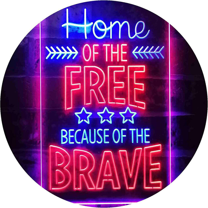 USA Home of The Free Because of The Brave LED Light Sign - LED Gift Works