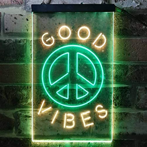 Good Vibes Peace Hippie Bedroom Decor LED Light Sign - Way Up Gifts