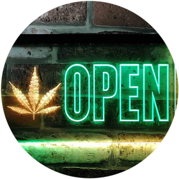 Open Medical Marijuana Leaf LED Light Sign - Way Up Gifts