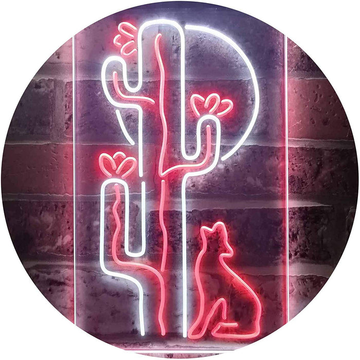 Cactus Wolf Coyote Howling Full Moon LED Light Sign - Way Up Gifts