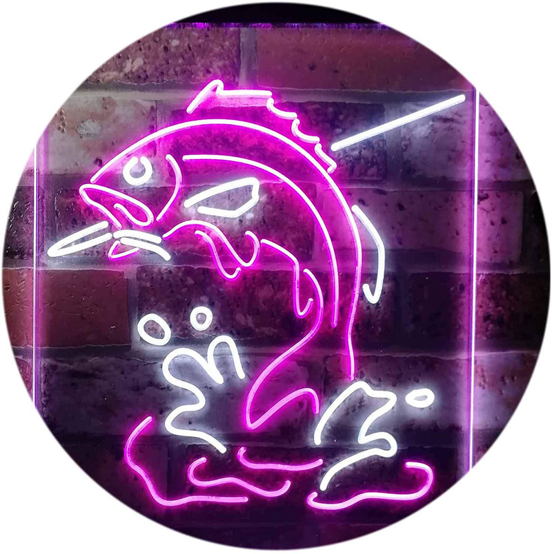Fish on Hook Fishing Bait Store Cabin Decor LED Light Sign - LED Gift Works
