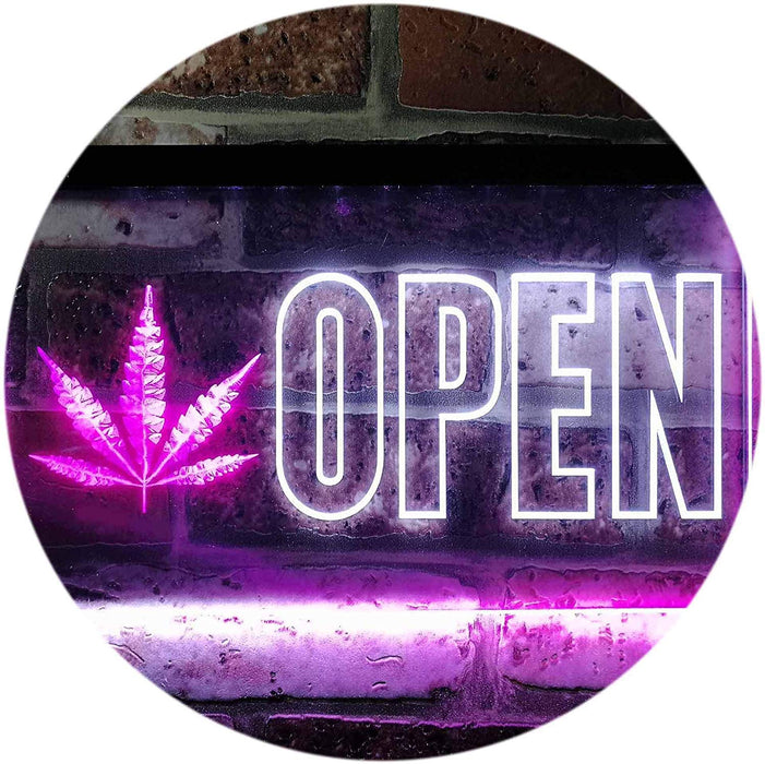 Open Medical Marijuana Leaf LED Light Sign - Way Up Gifts