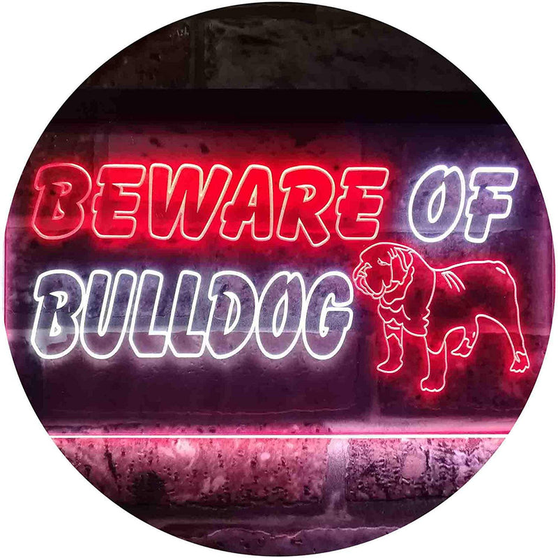 Beware of Bulldog LED Light Sign - LED Gift Works