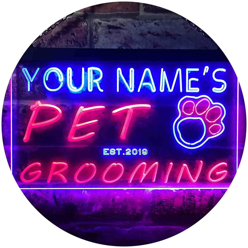 Personalized Paw Print Pet Grooming LED Light Sign - LED Gift Works