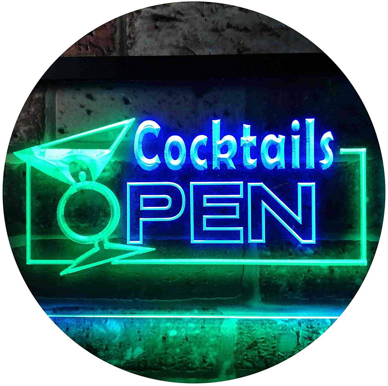 Bar Cocktails Open LED Light Sign - LED Gift Works