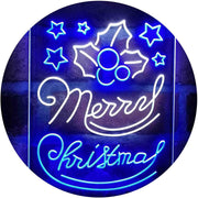 Merry Christmas Holly Leaves Star LED Light Sign - LED Gift Works
