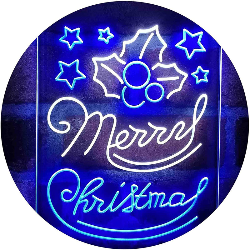 Merry Christmas Holly Leaves Star LED Light Sign - LED Gift Works