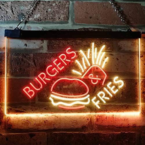 Hamburgers Burgers Fries LED Light Sign - LED Gift Works