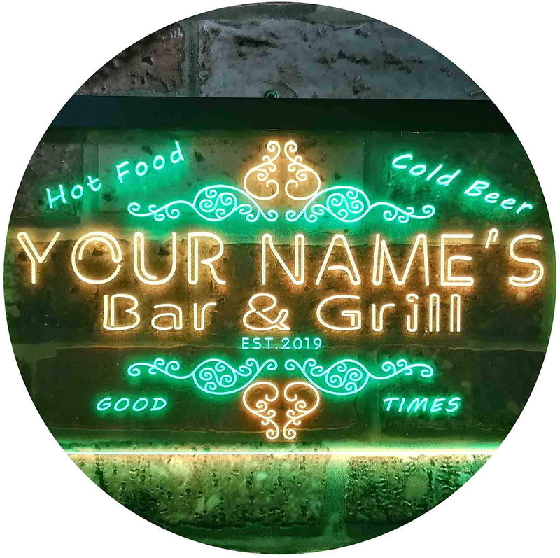 Personalized Hot Food Cold Beer Bar & Grill LED Light Sign - LED Gift Works