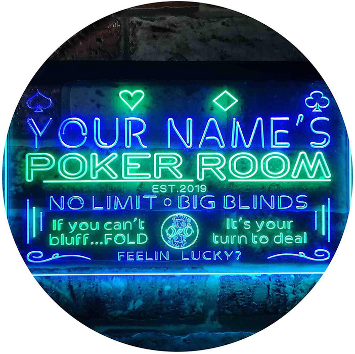 Personalized Poker Room LED Light Sign - Way Up Gifts