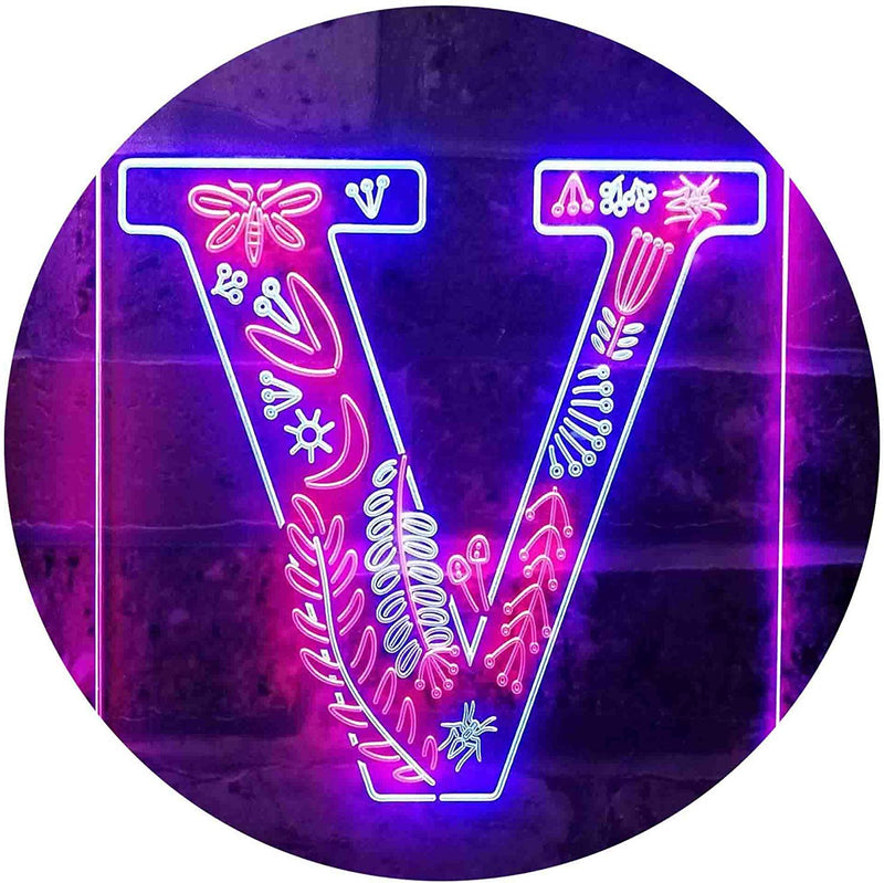 Family Name Letter V Monogram Initial LED Light Sign - LED Gift Works