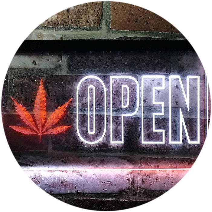 Open Medical Marijuana Leaf LED Light Sign - Way Up Gifts