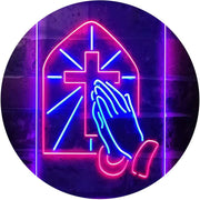 Christianity Cross Hands Praying LED Light Sign - LED Gift Works