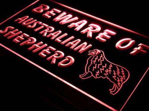 Beware of Australian Shepherd LED Light Sign - LED Gift Works
