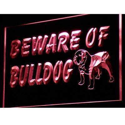 Beware of Bulldog LED Light Sign - LED Gift Works