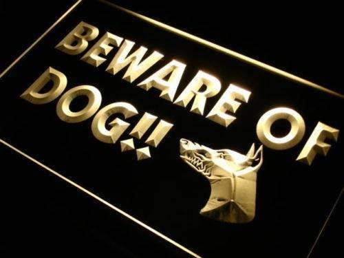 Beware of Dog LED Light Sign - LED Gift Works