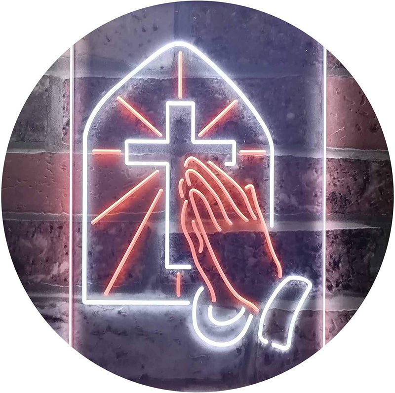 Christianity Cross Hands Praying LED Light Sign - LED Gift Works