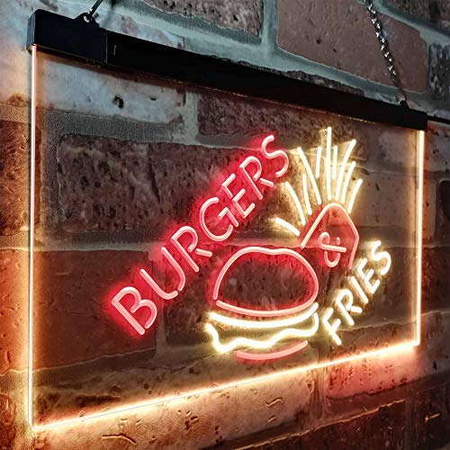 Hamburgers Burgers Fries LED Light Sign - Way Up Gifts
