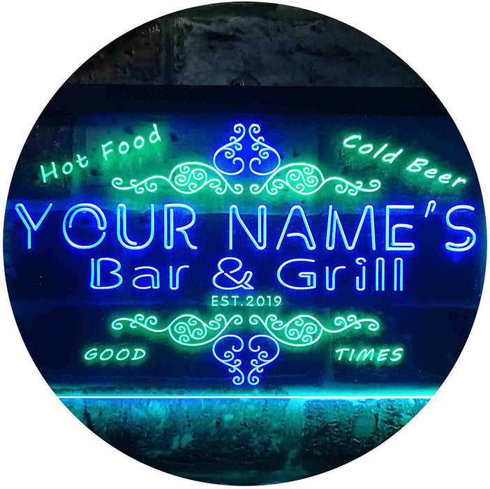 Personalized Hot Food Cold Beer Bar & Grill LED Light Sign - Way Up Gifts