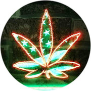 Marijuana Leaf USA Flag LED Light Sign - LED Gift Works