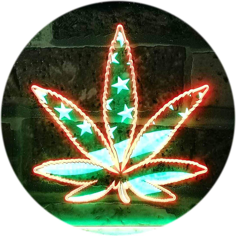 Marijuana Leaf USA Flag LED Light Sign - LED Gift Works