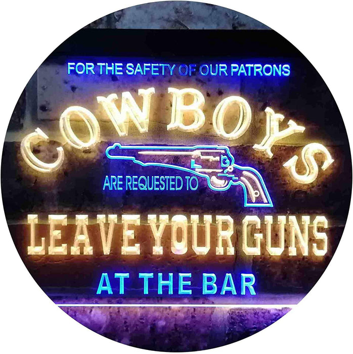 Cowboys Leave Guns Bar Western Decor LED Light Sign - Way Up Gifts