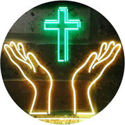 Christianity Hands Cross LED Light Sign - LED Gift Works
