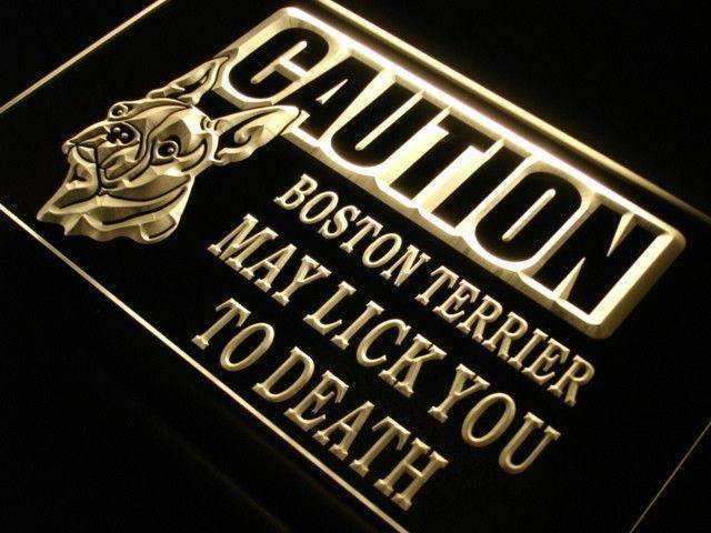 Caution Boston Terrier LED Light Sign - LED Gift Works