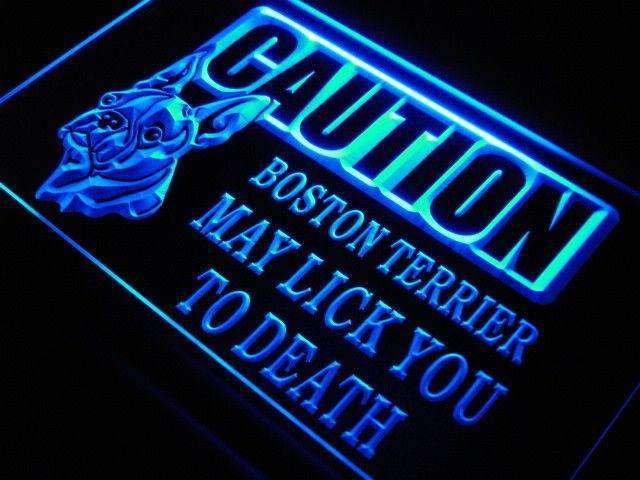Caution Boston Terrier LED Light Sign - LED Gift Works