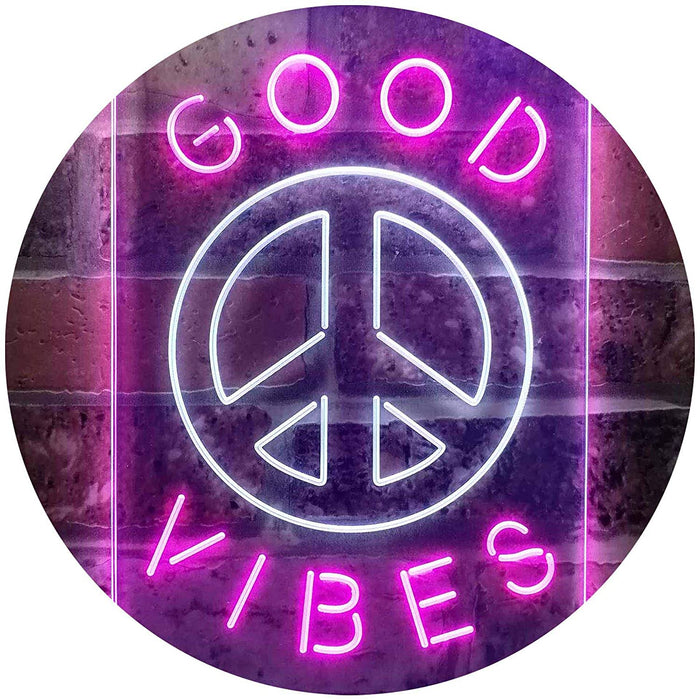Good Vibes Peace Hippie Bedroom Decor LED Light Sign - Way Up Gifts