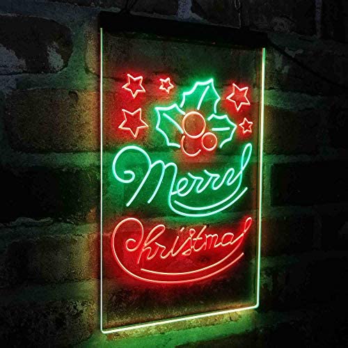 Merry Christmas Holly Leaves Star LED Light Sign - Way Up Gifts