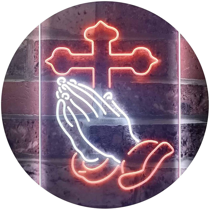 Praying Hands Cross LED Light Sign - LED Gift Works