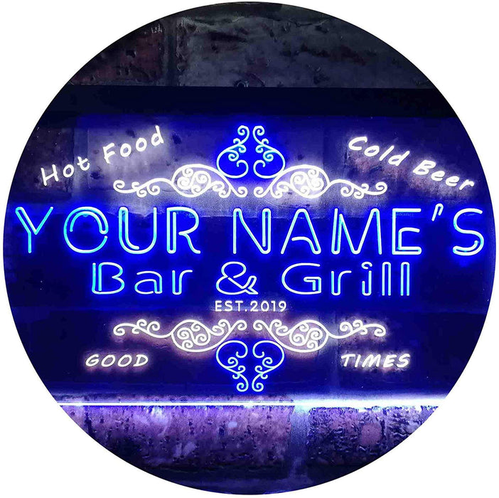 Personalized Hot Food Cold Beer Bar & Grill LED Light Sign - Way Up Gifts