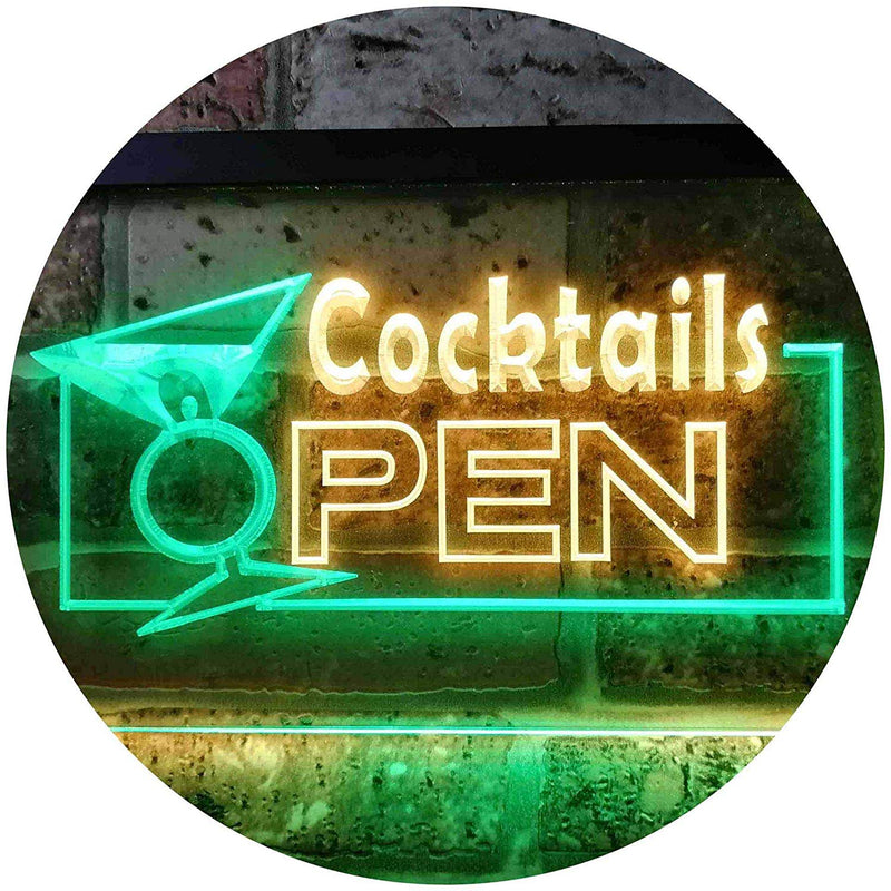 Bar Cocktails Open LED Light Sign - LED Gift Works